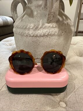 kate spade Tortoiseshell Floral Round Sunglasses with Dark Lenses